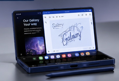 Samsung Galaxy Z Fold7 in Flex Mode with S Pen